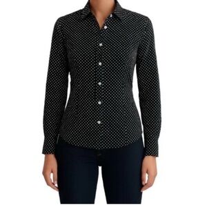 Banana Republic on iron fitted black with white polka dots button down shirt - 6